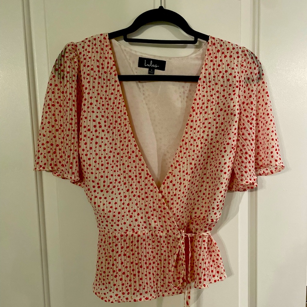 Red Polka Dot Wrap Blouse